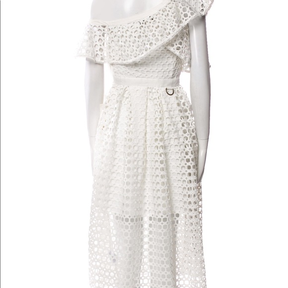 self-portrait Lace Frill Asymmetric Cold shoulder Midi Dress uk size 6 $995 - Picture 6 of 11